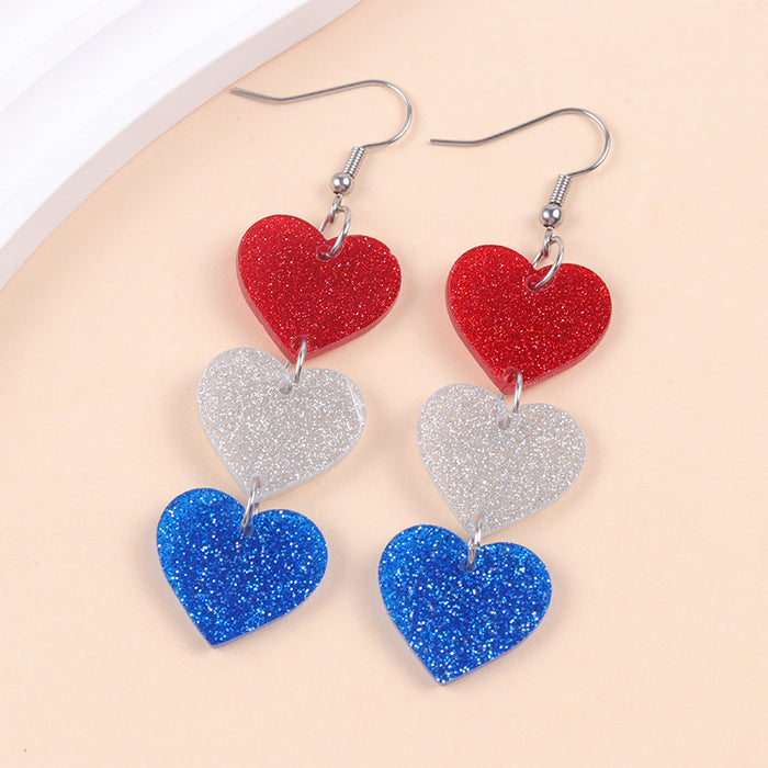 Wholesale Red, white, blue love acrylic earrings, long pentagram earrings, earrings accessories for women