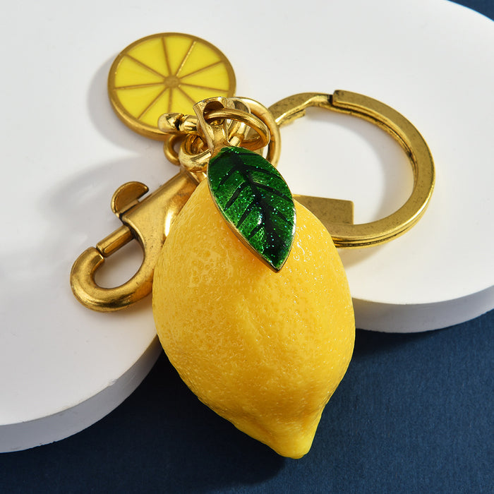 Wholesale Stylish Lemon Fruit Keychain Bag Charm Zinc Alloy Electroplated Decorative MOQ≥2