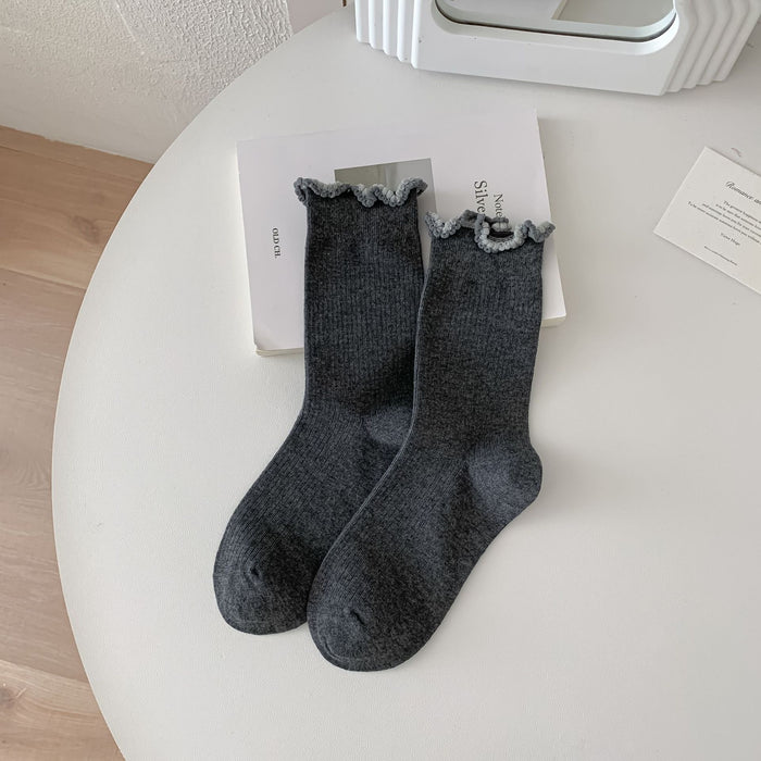 Wholesale Socks, tube socks, pure cotton, girls' contrasting lace, long pile socks