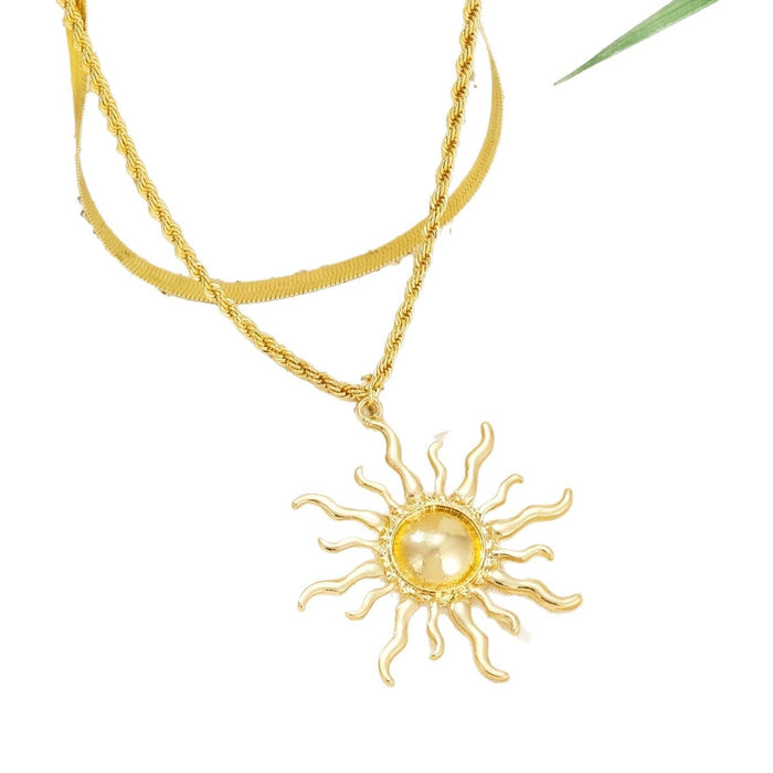 Wholesale Light luxury sun flame pendant necklace, creative collarbone chain, layered fashion necklace