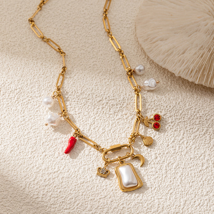 Wholesale Stainless steel beach necklace women's shell pendant starfish fashion collarbone chain heart-shaped butterfly