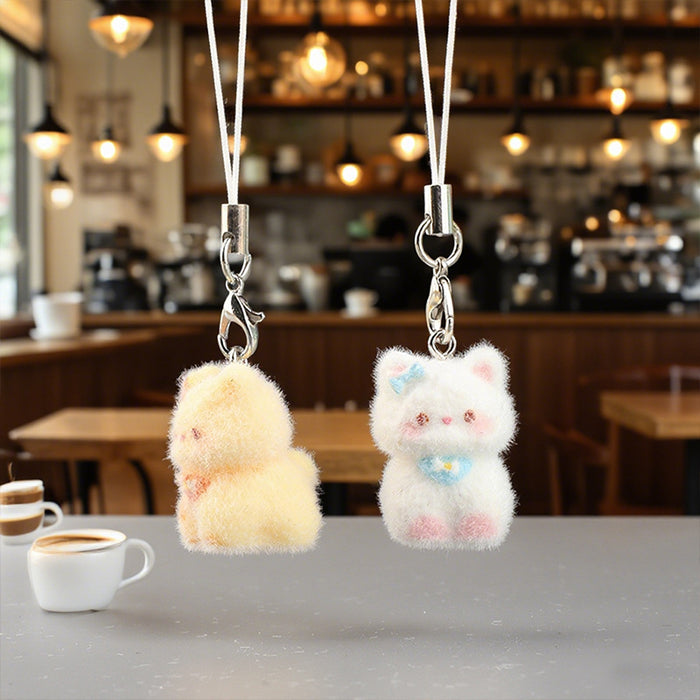 Wholesale Cartoon cute flocked 3D resin cat keychain bag charm