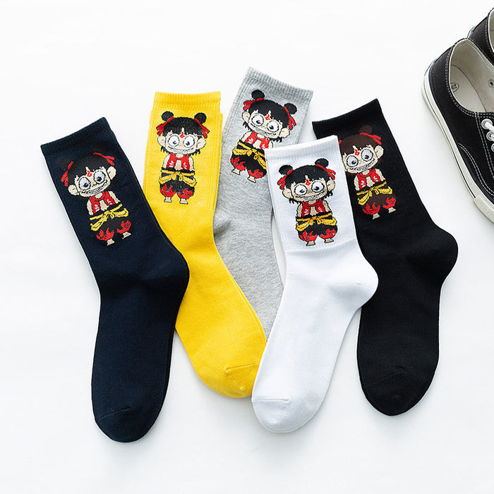 Wholesale Socks men's and women's long socks cartoon street versatile sweat absorbing cute student socks men's and women's mid tube socks