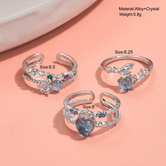 Wholesale Aquamarine Heart Moonstone Zircon Open Ring Set 3 Pieces