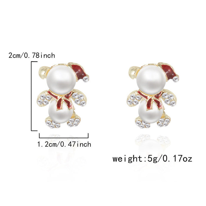 Wholesale Christmas element earrings cartoon full bead snowman earrings inlaid with diamonds light luxury holiday earrings