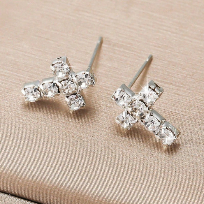 Wholesale Full Diamond Cross Earrings for Women Small Earrings Rhinestone Earrings