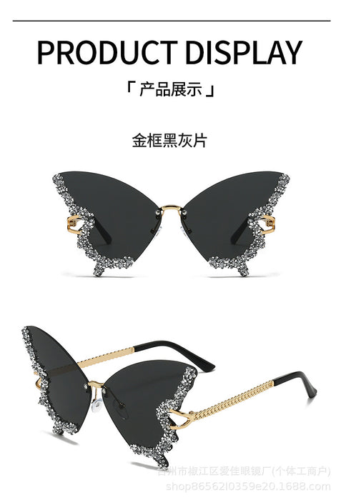 Wholesale Advanced sunglasses butterfly shaped diamond studded frameless fashion sunglasses