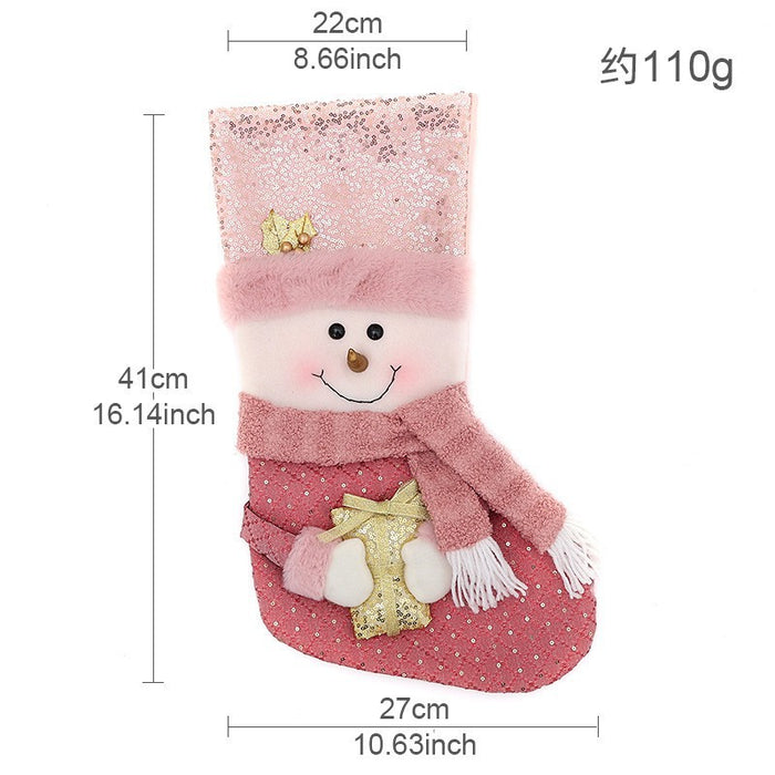 Wholesale Christmas Socks Children' s Gift Bag Pink Cartoon Roof Old Man Candy Gift Decoration Supplies Christmas Tree