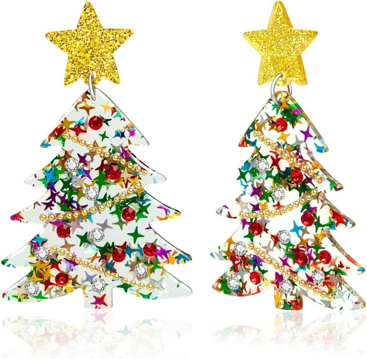 Wholesale Festive Christmas Tree Acrylic Earrings For Women Star Design Long Drop Jewelry Accessory