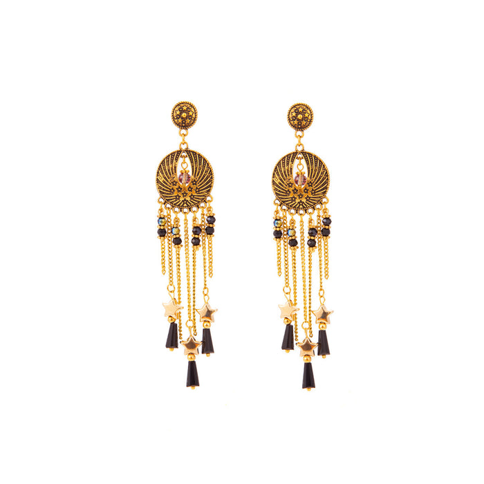 Wholesale Retro Bohemian Long Tassel Drop Earrings Heavy Industry Creative Ethnic Style Diamond-Encrusted High-End Earrings