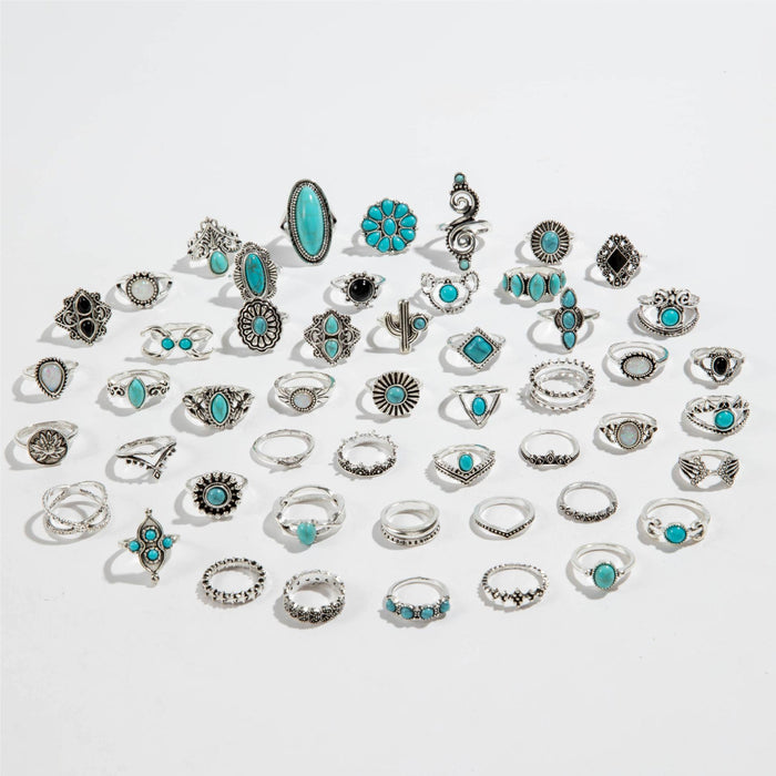 Wholesale 2pcs Ethnic Style Flower Turquoise Vintage Ring Set