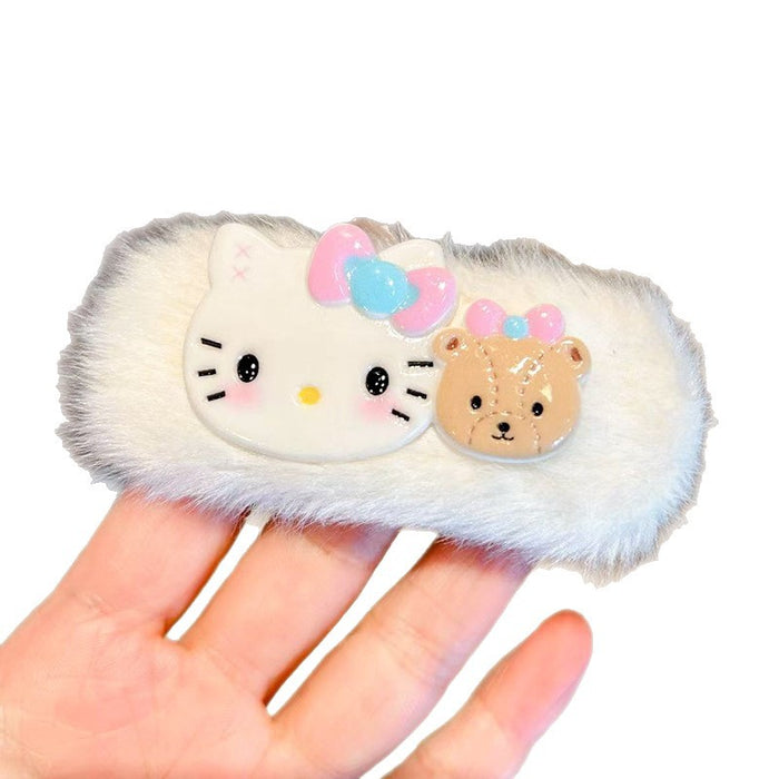 Wholesale Cute and able plush hair clip featuring a cat wearing glasses.