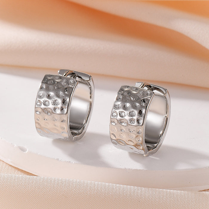 Wholesale Wrinkled ears with irregular texture and wide retro earrings, copper plated with real gold material