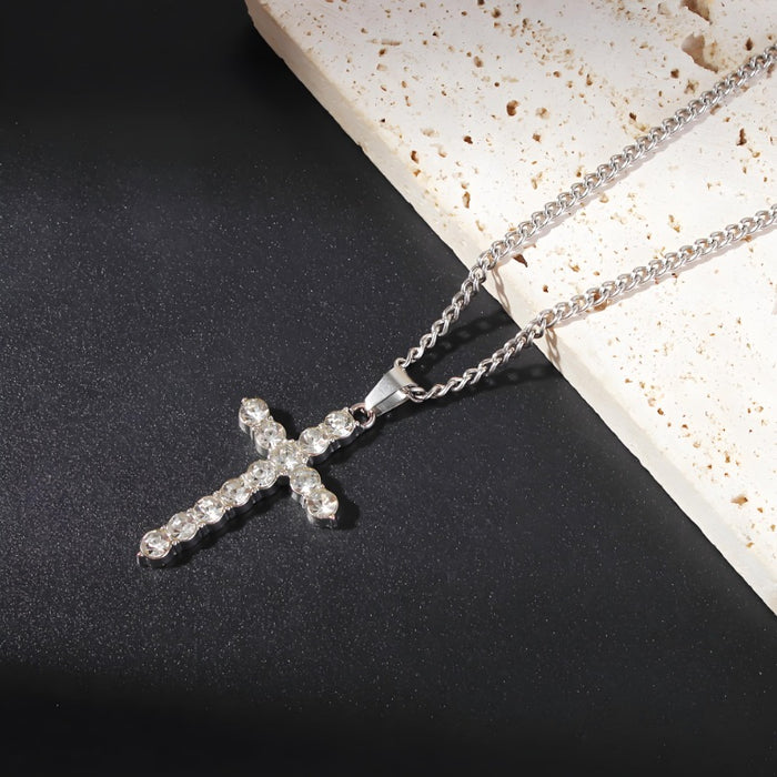 Wholesale Necklace accessories, street stainless steel full diamond cross collarbone chain wholesale