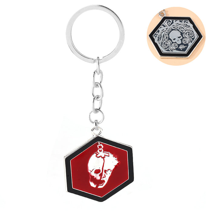 Wholesale Zinc alloy double sided skull keychain necklace