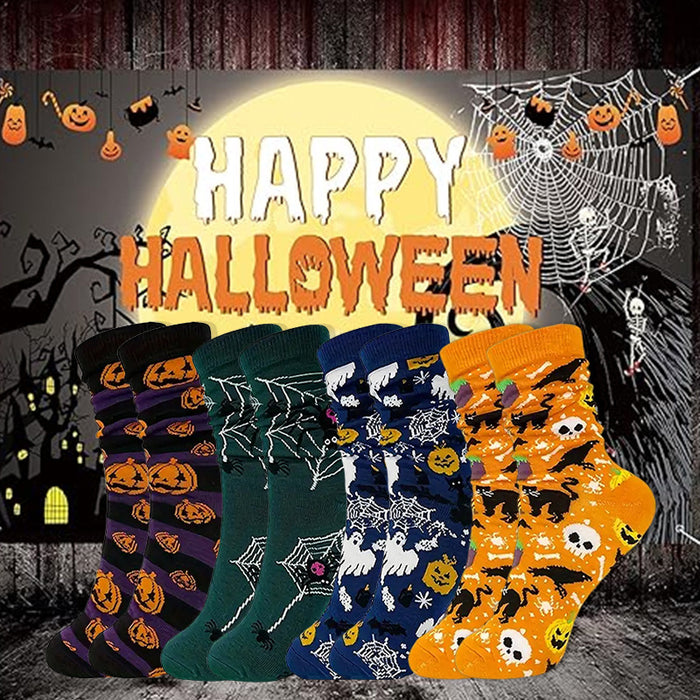 Wholesale  Skull Pumpkin Cartoon Print Casual Socks for Men and Women Sweat-Absorbent Autumn and Winter Mid-Tube Socks