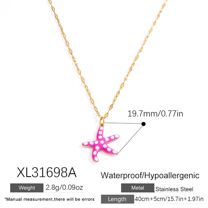 Wholesale Stainless steel necklace with ocean elements, starfish pendant, handmade oil dripping jewelry, fashionable