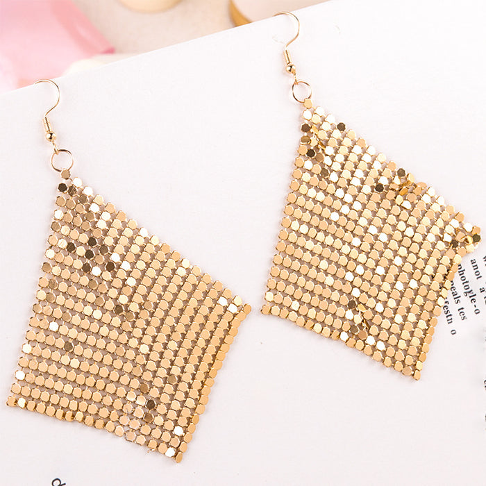 Wholesale Earrings Golden Diamond Square Metal Earrings Exaggerated Earrings Ear Jewelry