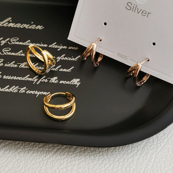 Wholesale High end, simple and fashionable earrings with a geometric ear clasp, personalized and cool style, double layered circle