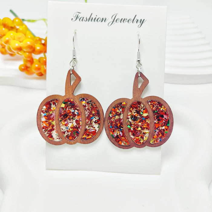 Wholesale Halloween Splicing Pumpkin Acrylic Inlaid Earrings JDC-ES-QiYu001