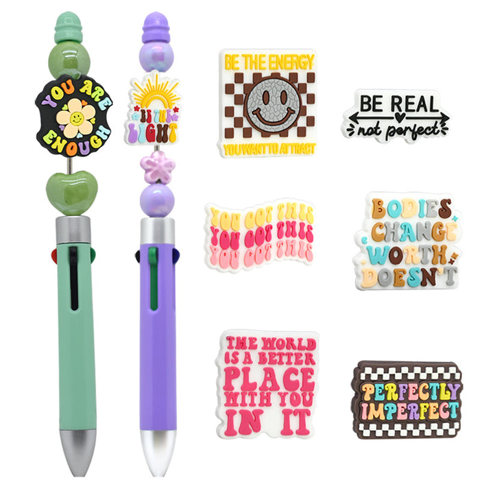 Wholesale Cartoon Phrase Beaded Pen Beads Pvc Soft Glue Loose Beads Jewelry Accessories DIY Ballpoint Pen Beads