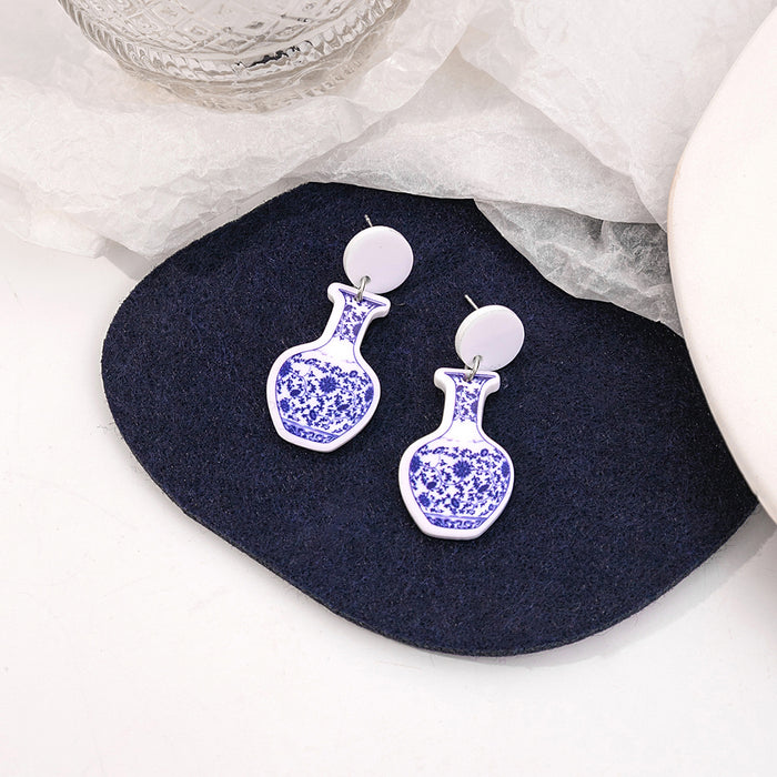 Wholesale Blue and White Porcelain Fragment Acrylic Earrings JDC-ES-MDD098