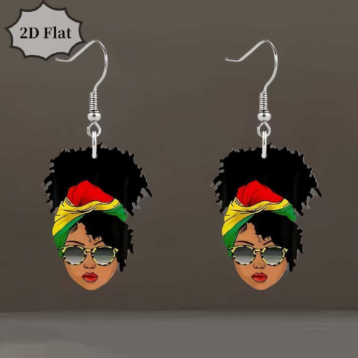 Wholesale Cartoon Print Acrylic Pendant Earrings for African American Women Party Jewelry Accessory