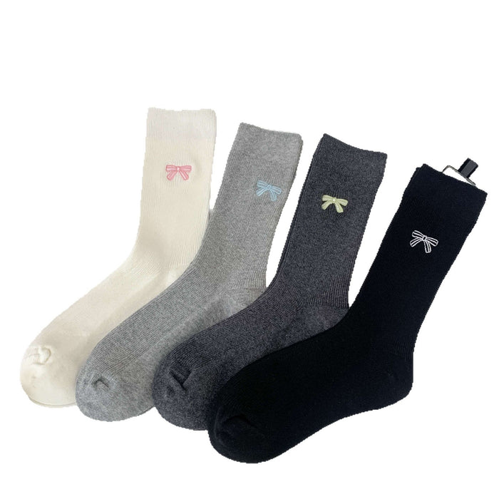 Wholesale Socks Children's Cotton Socks Embroidered Bow Double Needle Middle Tube Socks Breathable