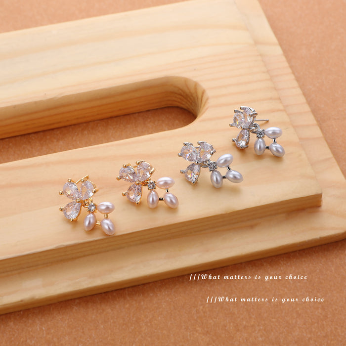 Wholesale Geometric Zircon Pearl Earrings, Fashionable Commuter Versatile, Simple Earrings, High Quality, Exquisite Earrings