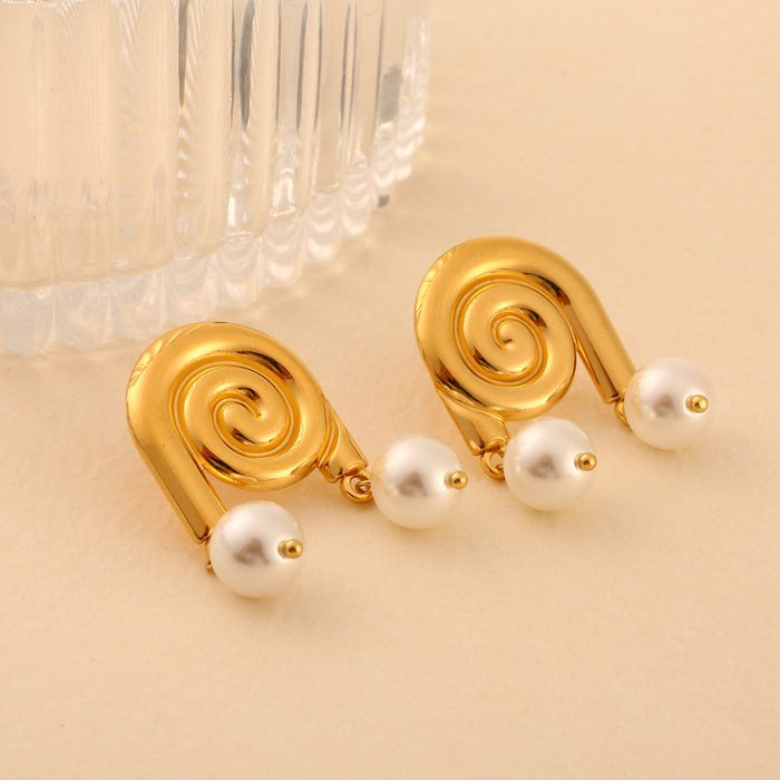 Wholesale Fashionable and personalized stainless steel pearl earrings, high-end feeling, conch earrings, earrings, color preservation wholesale