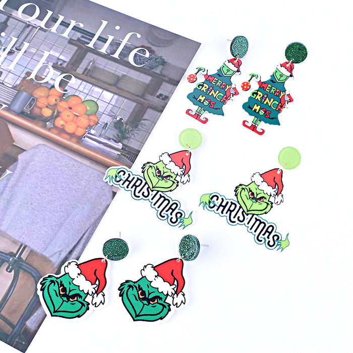 Wholesale New Christmas earrings green fur strange    Christmas tree snowflake elk gingerbread man