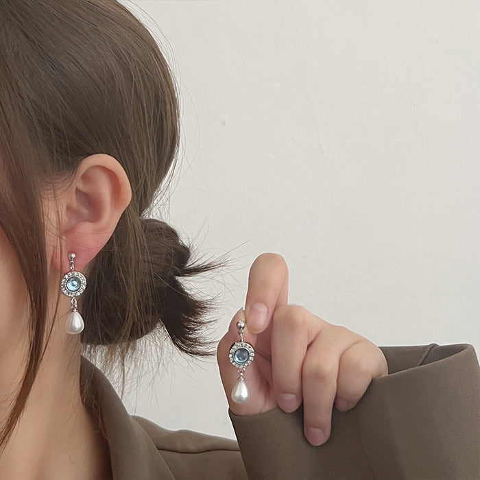 Wholesale Sea Blue Treasure Pearl Necklace Light Luxury Niche Clavicle Chain Pearl Earrings Necklace Set