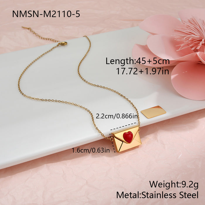 Wholesale Valentine' s Day Natural Stone Heart-Shaped Envelope Stainless Steel Necklace