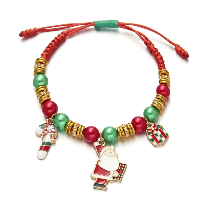 Wholesale Christmas Snowman Bell Cane Beaded Bracelet Handmade Alloy Adjustable Jewelry Accessory