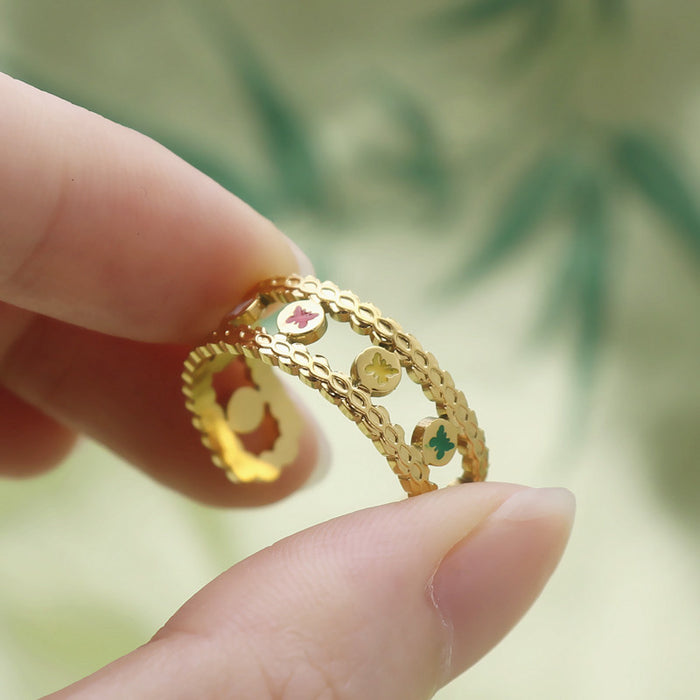 Wholesale Vintage butterfly hollowed out ring with copper gold-plated opening and adjustable high-end feel