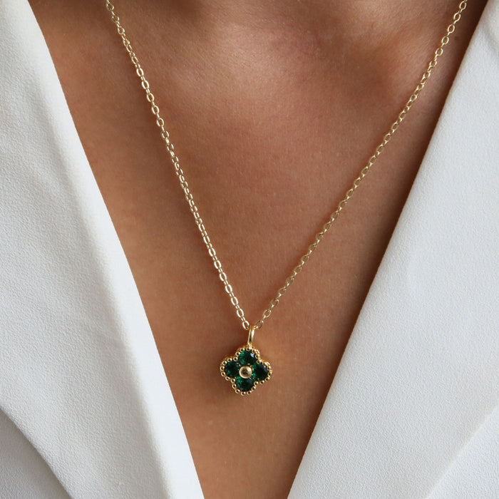 Wholesale 18k brass micro inlaid colored zirconium four-leaf clover flower  pendant clavicle chain necklace