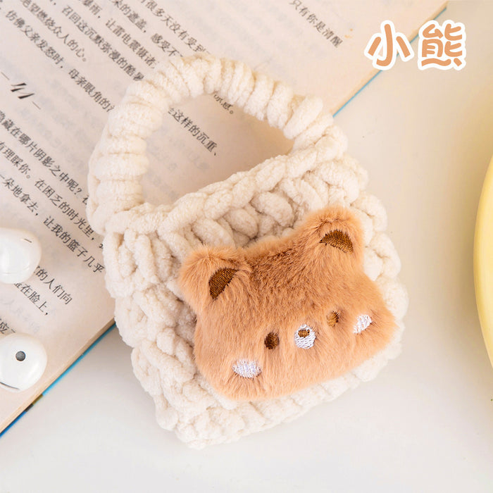 Wholesale Plush Woven Coin Purse Earphone Bag Cute Girl's Heart Jewelry Storage Bag