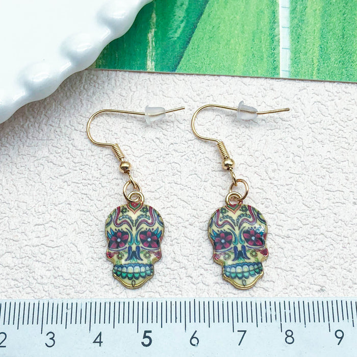 Wholesale Halloween Series Printed Skull Pendant Earrings JDC-ES-Oulu005