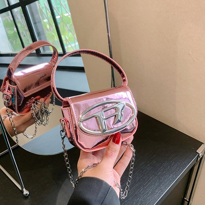Wholesale New children's bag with glossy patent leather mini saddle bag, stylish women's chain crossbody bag, red envelope at the mouth
