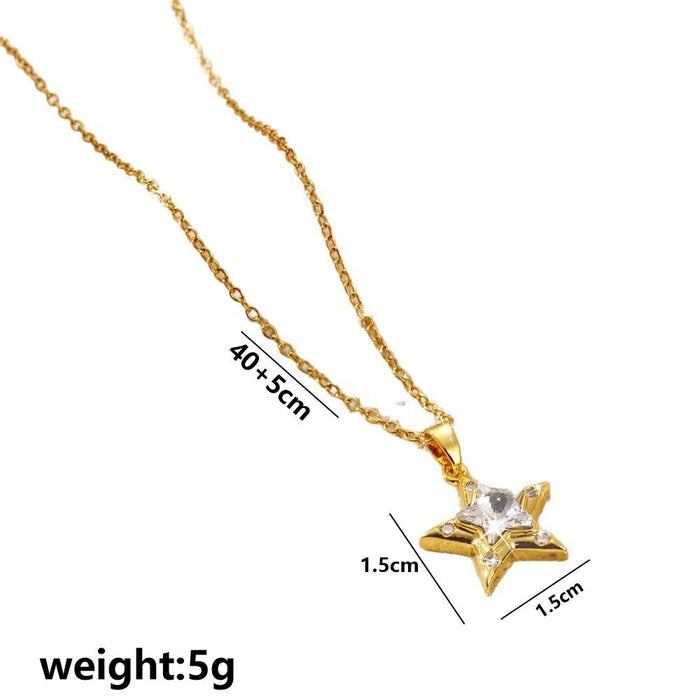 Wholesale High end micro inlaid zircon pendant titanium steel necklace, niche design, fashionable and personalized star collarbone chain