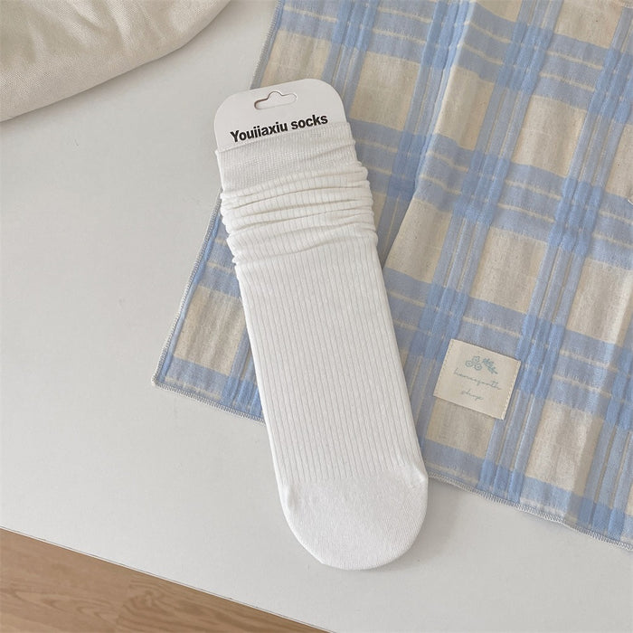 Wholesale Fine striped pile socks, simple solid color, versatile mid tube socks