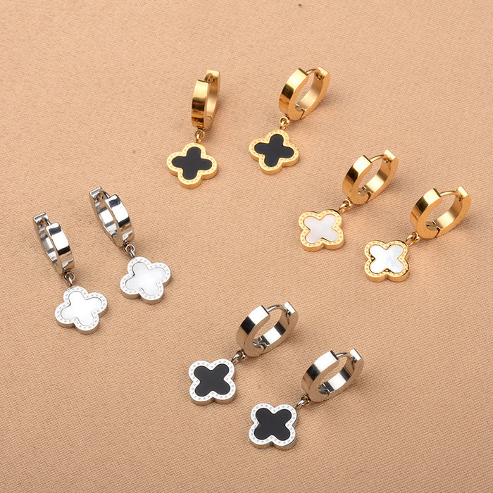 Wholesale Titanium steel short ear buckle, lucky clover earrings, versatile for women, simple and luxurious, gold edging