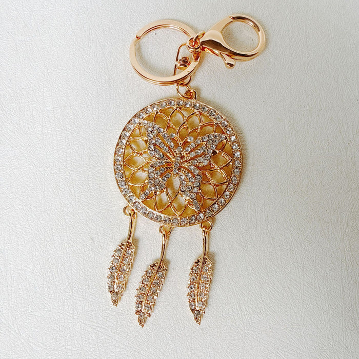Wholesale Pink Dream Catcher Keychain Rhinestone Tassel Feather Zinc Alloy Chic Gift MOQ≥12