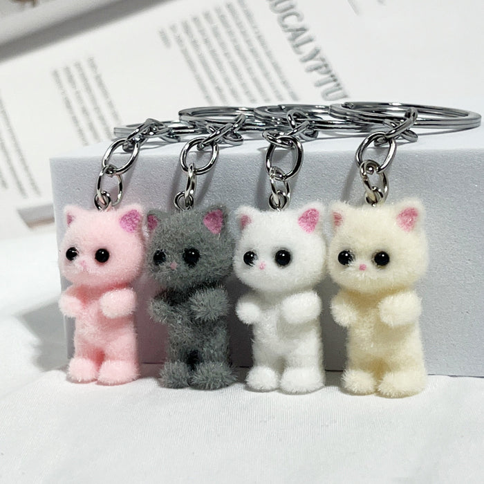 Wholesale Flocking cartoon cute beige cat pendant mobile phone key chain jewelry