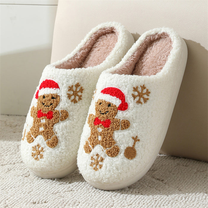 Wholesale Winter snowflake gingerbread cotton slippers for women home indoor non-slip home slippers