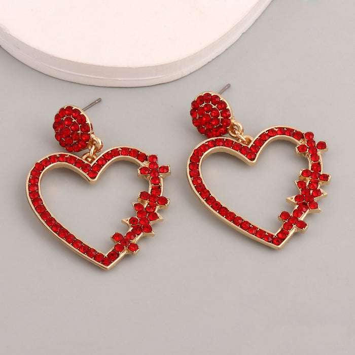 Wholesale heart-shaped rhinestone  beads alloy earrings Valentine's Day earrings for girlfriend