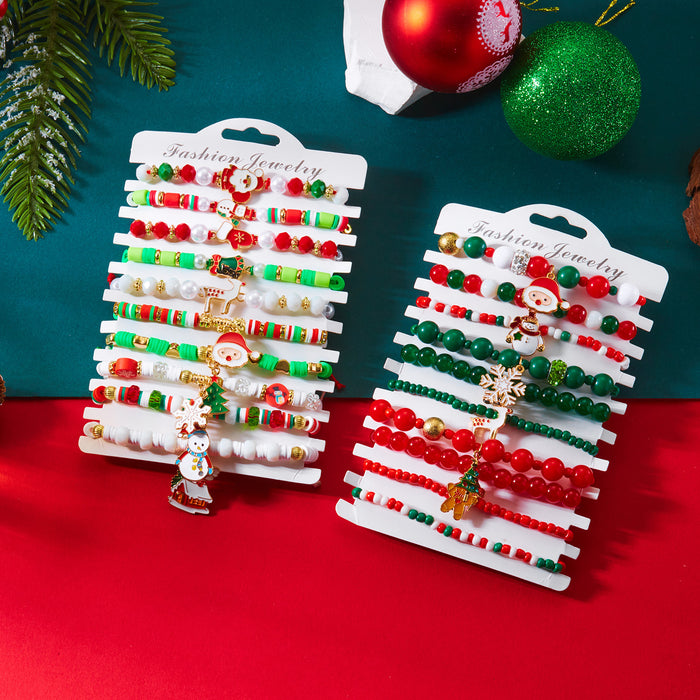 Wholesale  Snowflake Elk Beaded Pull-Out Braided Bracelet Combination Set