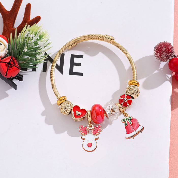Wholesale Stainless Steel Christmas Deer Bell Pendant Bracelet Trendy Jewelry MOQ≥2