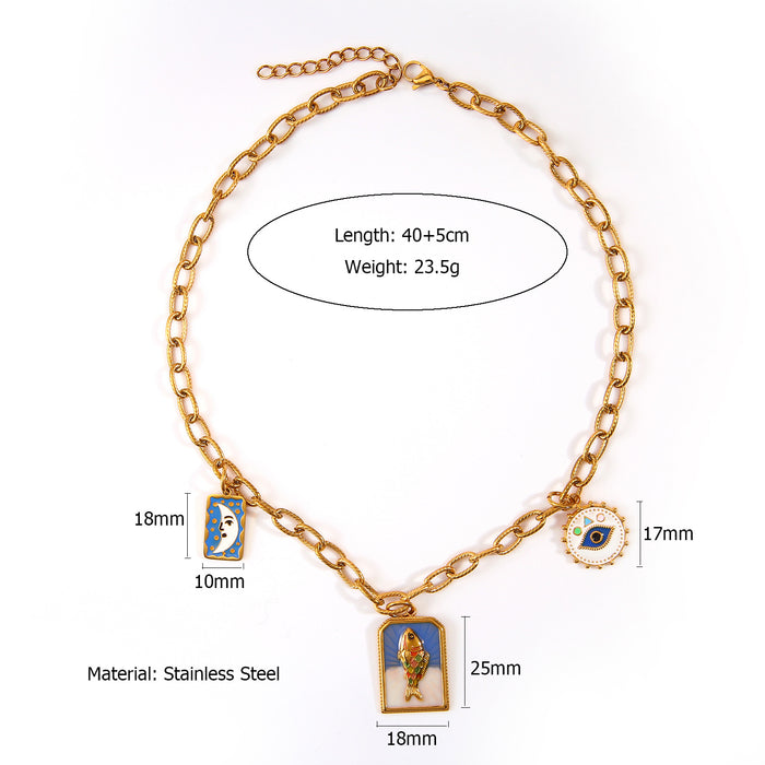 Wholesale Original Design Personalized Stainless Steel Necklace with Drip Oil Fish Eye Pendant Accessory