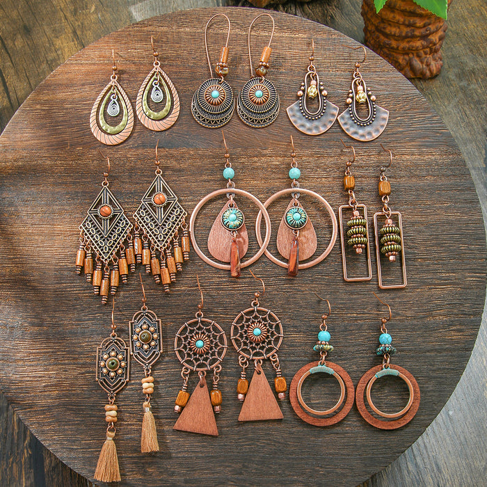 Wholesale Bohemian Tassel Geometric Earrings - Retro Ethnic Style Fashion Accessory MOQ≥2